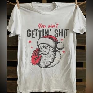 Funny Christmas White Graphic Santa T-Shirt